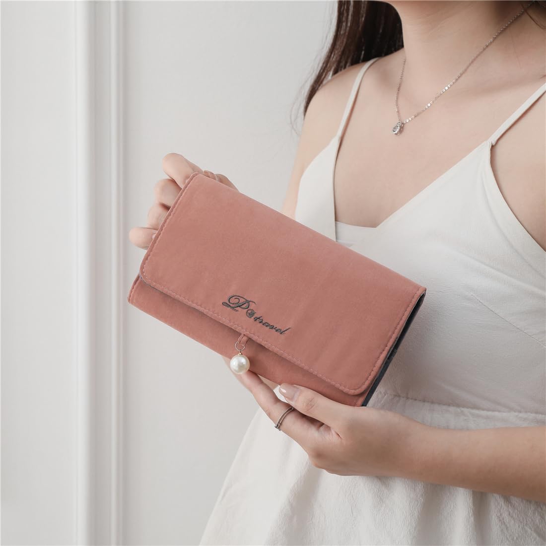 VanFn Rouleaux de bijoux, rouleau de rangement de bijoux de voyage, étui à bijoux pliable, sac de rangement de bijoux pour femmes pour bagues de voyage, colliers, boucles d'oreilles, bracelets