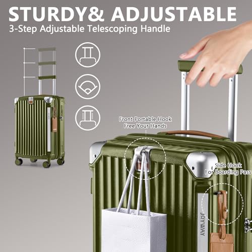 Image of Joyway 5 Piece Luggage Set with Cup Holder, Expandable 25% Capacity, Includes Handbag, Anti Slip Wheels, Hook, Smart Carry On Suitcase for Men and Women, Spinner Travel DarkGreen