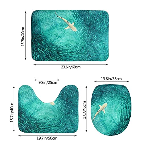 MBNGGAB Underwater World Hai Jagd Fisch 3 Stück Badematte Set Badematte + Konturmatte + Toilettendeckelbezug mit rutschfester Klebeunterseite – Bild 4
