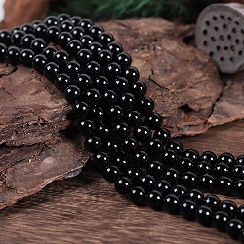Nupuyai Black Agate 8mm Round Crystal Stone Beads for Jewelry Making DIY Bracelet Necklace Polished Stone Loose Beads Strand 15" - Image 3