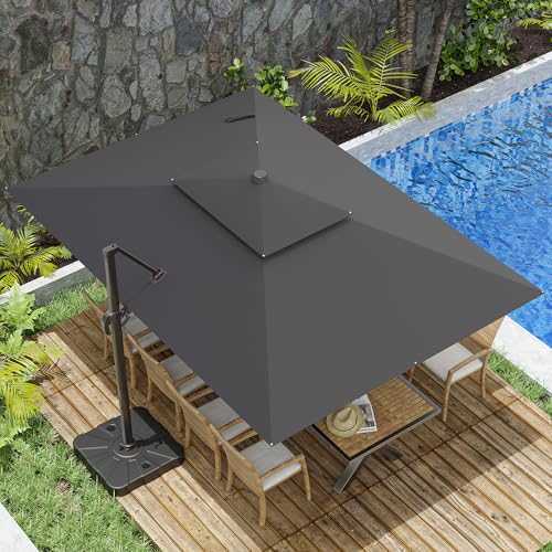 ZLACUIU 10x13FT Cantilever Outdoor Patio Umbrellas, Double Top Large Rectangle Umbrella, Heavy Duty 360° Rotation Offset Outdoor Sun Shade Umbrella for Garden Deck Pool Backyard Patio, Grey