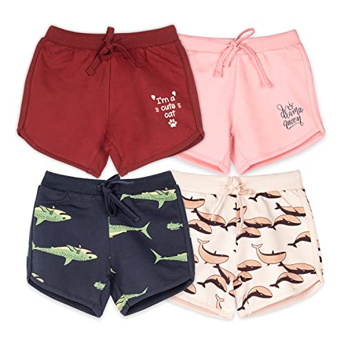 Image of Real Basics Premium Cotton Shorts for Girls - Regular Fit Printed Girl Shorts (Pack of 4)