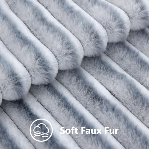 Image of decorUhome Fall Cozy Faux Fur Throw Pillow Covers 16x16 Set of 2 Decorative Soft Plush Striped Modern Farmhouse Boho Couch Pillow Cases with Velvet Back for Sofa Bed Living Room, Grey White
