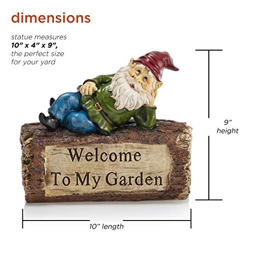 Alpine Corporation 9" Tall Outdoor Garden Gnome And Welcome Sign Yard Statue Decoration, Multicolor #TOP2