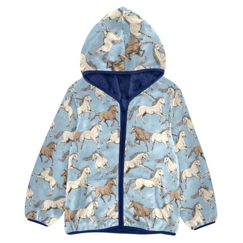 Horse Toddler Fleece Jacket Baby Boys Hooded Zipper Long Sleeve Thick Warm Outerwear 3-10 Years