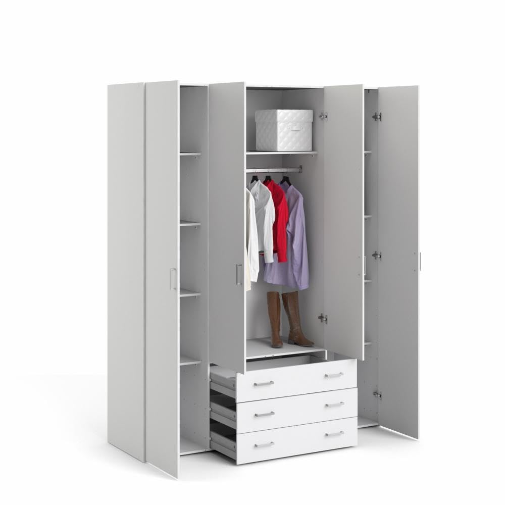 Arredo Stock Armadio 4 ante e 3 cassetti bianco, 154X49,5X200,4H