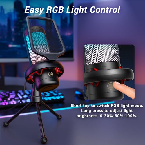 Image of TONOR Gaming Microphone Set, PC Condenser Mic with RGB for Gamers | Desktop Stand Set, Quick Mute, Volume Control, for Twitch Streaming, Discord Chatting, 200 cm /78'' Cable, Black, TC310