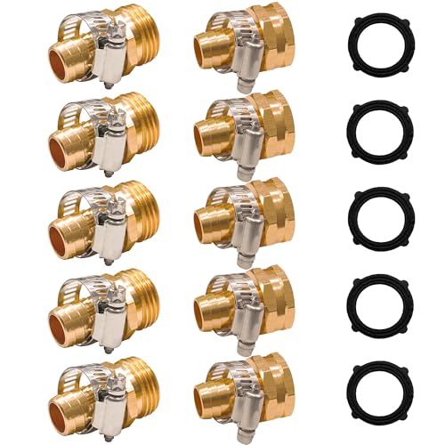 Hourleey Garden Hose Repair 1/2 Inch Aluminum Mender Hose Connector Fitting with Clamp Fit 1/2 Male & Female Hose Connector 5 Sets