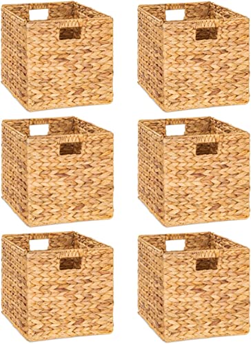 M4DECOR 10.5 x 10.5in Wicker Storage Baskets for Shelves, Water