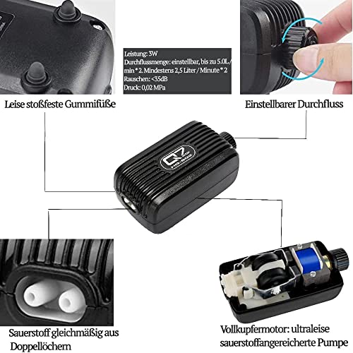 Ossigenatore per Acquario, 3W Pompa Ad Aria per Acquario Regolabile, Aria Acquario Areatore, Pompa Acquario per Acquario con Acquario Volcano Ornament Kit, Aeratore Acquario con 2 Pietra Aria - Image 6
