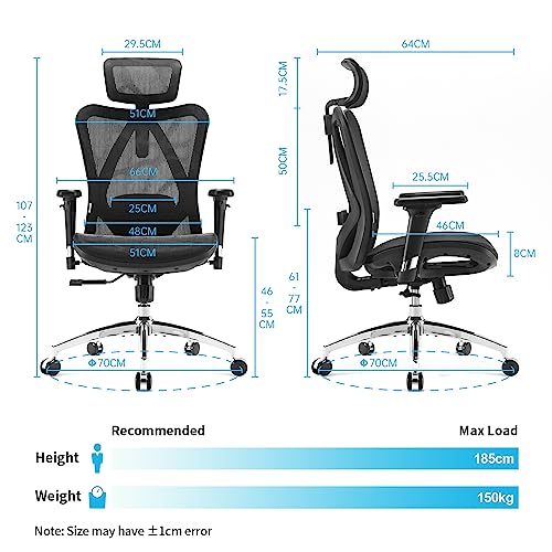 SIHOO M57 Ergonomic Office Chair - Adjustable Armrests, Lumbar Support, and Headrest (Black)