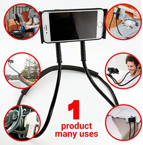 NYO Hang-On-Neck Cell Phone Mount Holder: Adjustable Universal Smartphone Stand with Expandable Bracket, 360 Degree Rotation, and Multiple Functions