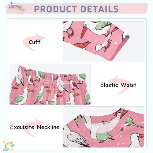 Pajama Sets Long Sleeve Birds Pattern with Hearts Soft Comfy Sleepwear 2 Piece PJS 3-8T4