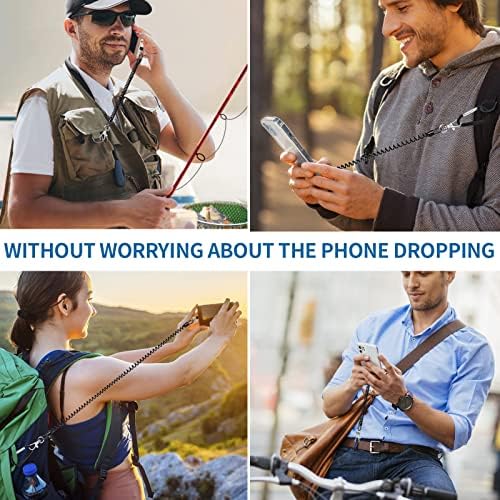 Doormoon Phone Lanyard Tether with Patch*2, Carabiner*1, Bottle Opener Carabiner*1, Stretchy iPhone Lanyard Anti Theft Phone Strap for Anti-Drop Outdoor Compatible for iPhone Most Smartphones, Black