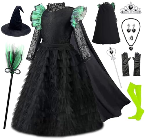 11Pcs Witch Black Costume Dress for Girls Halloween Set with Hat ...