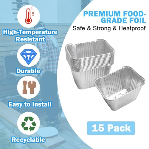 Image of Grease Cup Liners Replacement for Blue Rhino /Pit Boss Griddles, 15-Pack | Heavy-duty Aluminum Foil, Disposable, Fits Blue Rhino Razor & Pit Boss Ultimate, Leak-proof, Heat-resistant, Easy Cleanup