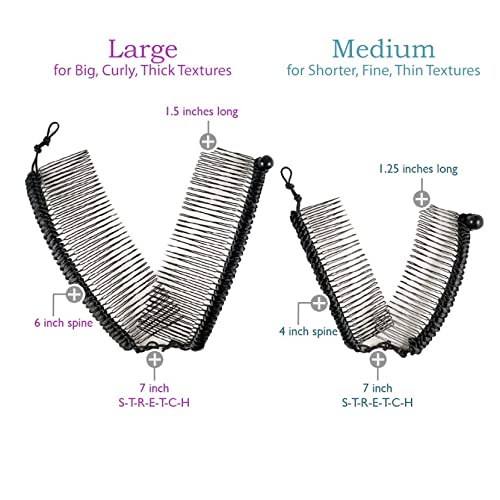 Banana Hair Clip For Thick Curly Hair - Stretch & Adjust, Comfy, Damage & Crease-Free All-Day Hold For Heavy Hair, Updo's In Seconds - Easy Updo's, Fro-Hawks, Ponytails (Black Satin Cord W/Bead Closure) #TOP6