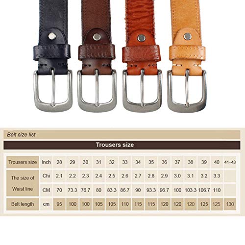 Cinturón Ajustable de Cuero Genuino, Cinturón de Hombre con Hebilla de aleación, cinturón Vaquero sin Capas de Cuero Vintage, cinturón clásico(Black,125)