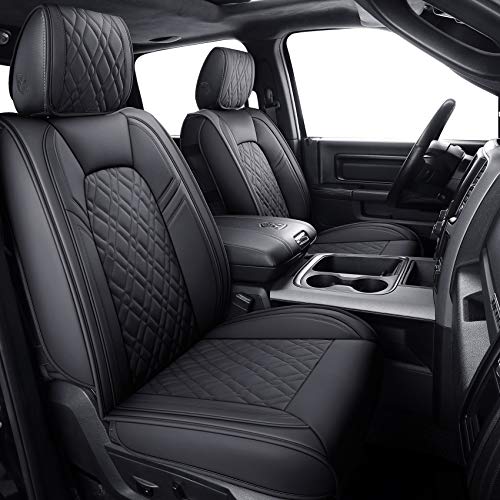 Image of Aierxuan Front Car Seat Covers for Dodge Ram with Waterproof Leather(Black)