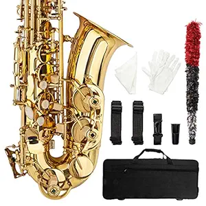 Ktaxon Alto Saxophone Drop E Brass Sax Full Kit for Student Beginners with Carving, Mouthpiece, Carrying Case, Gloves, Cleaning Cloth Bar, Detachable Strap, Shoulder Strap, Reed, Lacquered