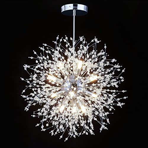 Modern Crystal Chandeliers Firework Chandelier For Dining Room, 12 Lights Dandelion Chandeliers Semi Flush Mount Ceiling Light Fixtures For Dining Room, Living Room, Kitchen, Hallway - G9 Sockets #TOP14