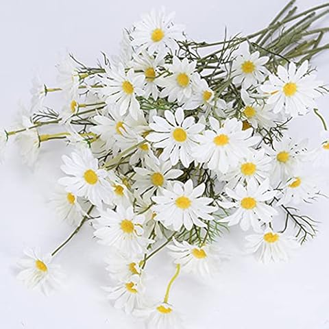 OUKEYI 12 Bundles White Artificial Daisies Cover