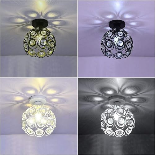 Image of Modern Crystal Flush Mount Ceiling Light | Gold Finish Decorative Ceiling Lamp for Hallway, Bedroom, Living Room, Balcony & Foyer | Warm Light Home Decor Fixture (Black Dual Ring)