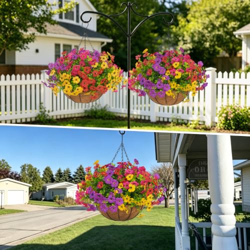 Image of 2 Set Artificial Outdoor Flowers with Hanging Basket for Garden Porch Patio Balcony Yard Home Decoration