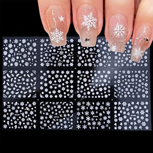 HOTPINK1 12 Sheets 3D Christmas Nail Art Decorations Lottomr Shinning Christmas Nail Stickers Sparkly Snowflake Winter Nail Foils Acrylic Nail Decorations Cover