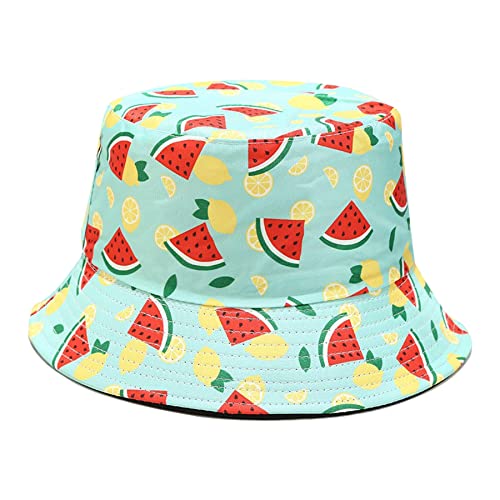 Enodtter Wassermelonenscheiben, Zitronen-Hut für Damen, Mädchen, Kinder, Mintgrün, Outdoor, Reisen, Strand, Sonnenhut, verstaubarer Druck, wendbare Kappe, Mehrfarbig