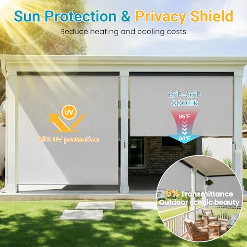 Integrated Outdoor Roller Shade, 10'W x 8'H Assembly Free Outdoor Patio Blinds with 420GSM Upgraded Fabric for 95% UV Blockout, Cordless Patio Shade, Sun Shades Outdoor Patio for Porch, Gazebo,Balcony by FansaFurn - Image 4