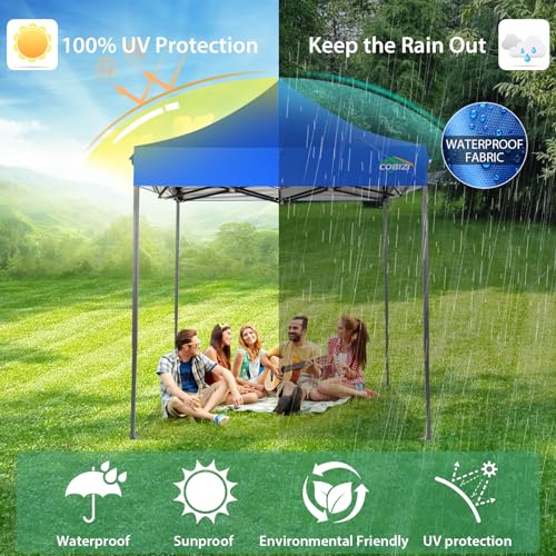 Image of COBIZI 6x6 Pop Up Canopy Tent No Sidewalls,Heavy Duty Canopy,Blue White