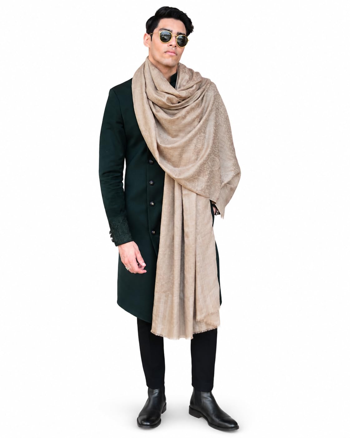 Mens Shawl Fine Wool Self Jacquard Soft And Light Weight Beige-image-30