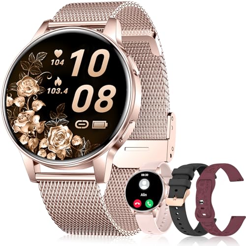 Image of Smart Watch for Women, 1.27 inch Fitness Watch with Bluetooth Make & Answer Calls,24H Heart Rate /SpO2 /Sleep Monitor,120+ Sport Modes IP68 Fitness Tracker Compatible with iOS & Android (4 Straps,Rose Gold)