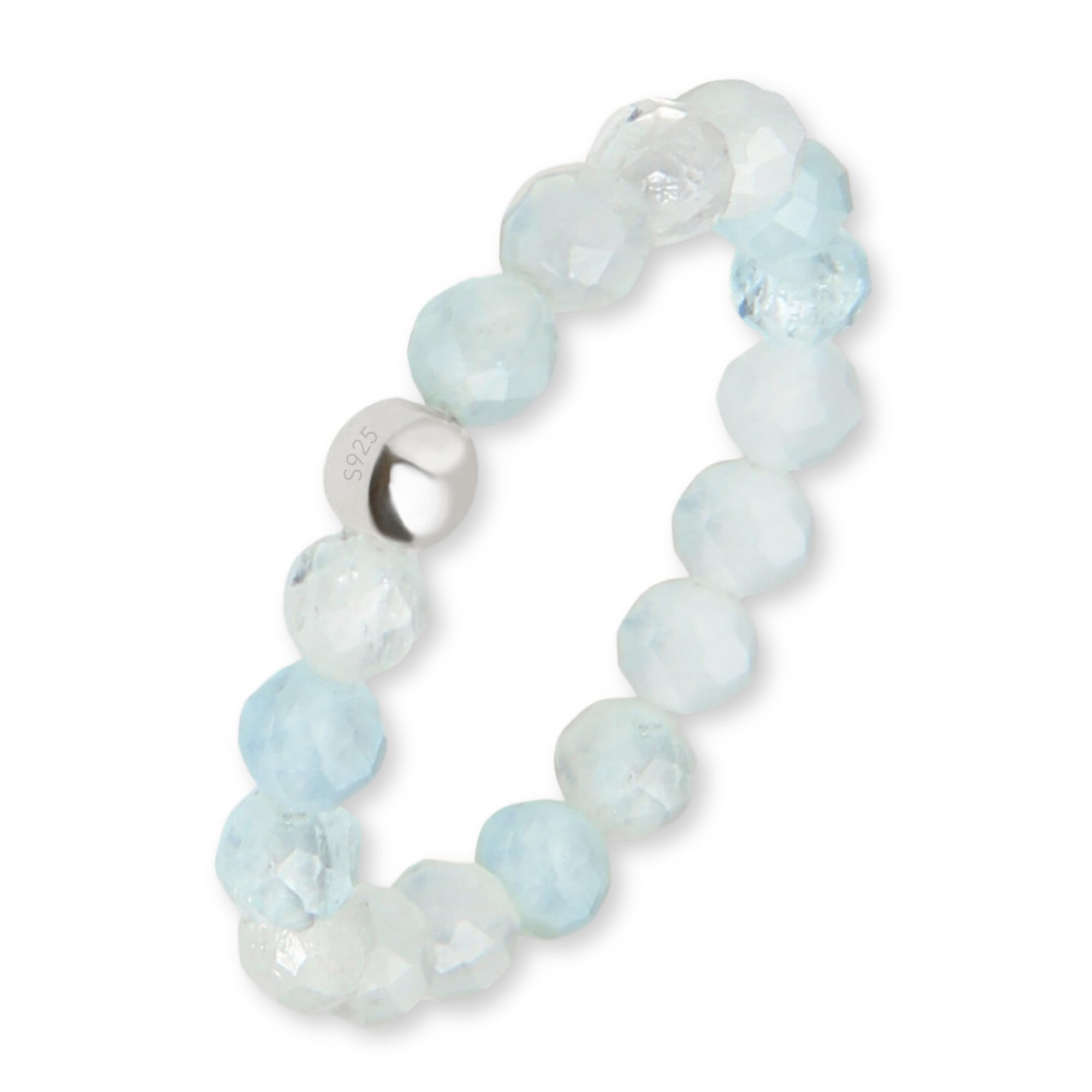 GD GOOD.designs Anti Stress Ring aus Aquamarin Naturstein Perlen für Damen | Elastische Anxiety Rings - Fidget Ringe | Ringgröße 52-60