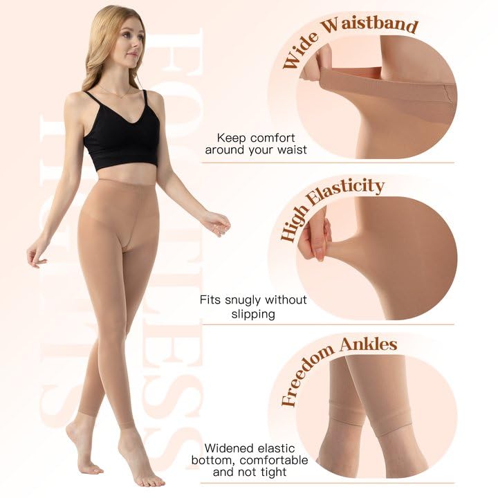 Image of MANZI Footless Tights for Women Dance Tights 40 Denier Semi Opaque Pantyhose 2 Pairs