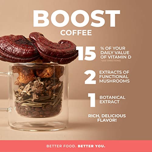 Laird Superfood Boost Coffee, Medium Roast Ground Beans Infused with Functional Mushrooms, Vitamin D and Olive Leaf Powder, 12 oz. Bag - Image 4