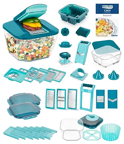 Genius Nicer Dicer Chef Professional Deluxe Coupe-légumes manuel 39 pièces avec récipient de 5,2...