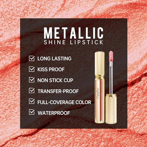 Image of Peach Red Lipsticks for Women Metallic Glitter Lipstick Long Lasting