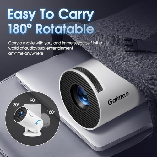undefined Mini Projector with WiFi and Bluetooth Built-in Apps Smart Projector Support 4K 1080P FHD 180° Adjustable Auto Keystone Compatibile with HDMI/TV Stick/Memory Stick/Laptop, White の商品画像 4