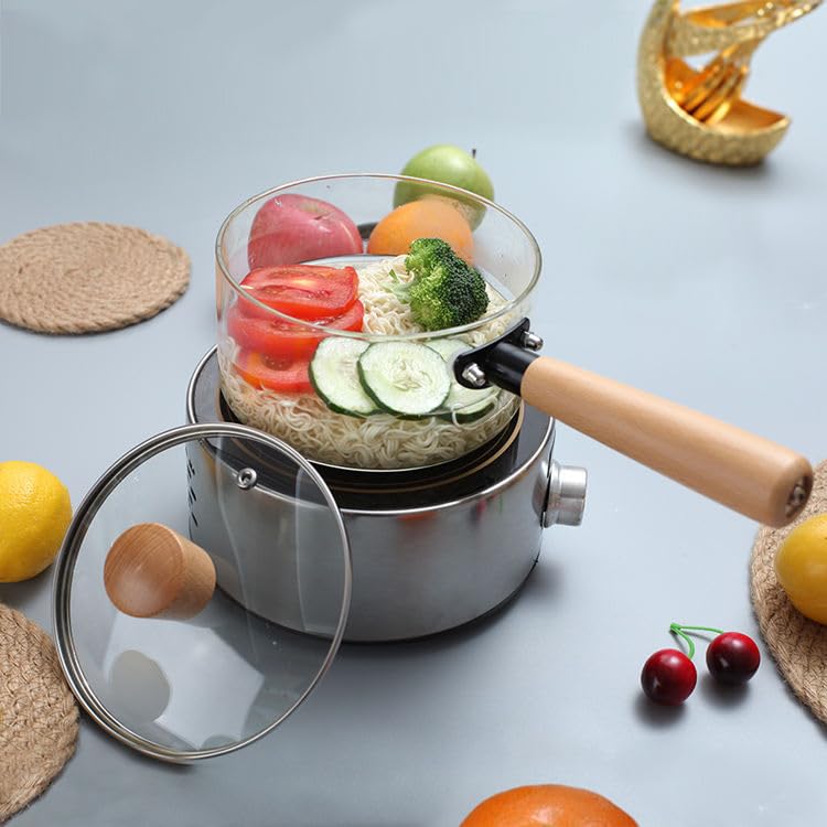 Avastro 1.6L Glass Pot Single Handle Borosilicate Transparent Cooking Pot Lid Milk Noodles Soup Saucepan Kitchen Gadgets Stove Top Bowl Noodles Serving Cooking Pots Pack of 1 2