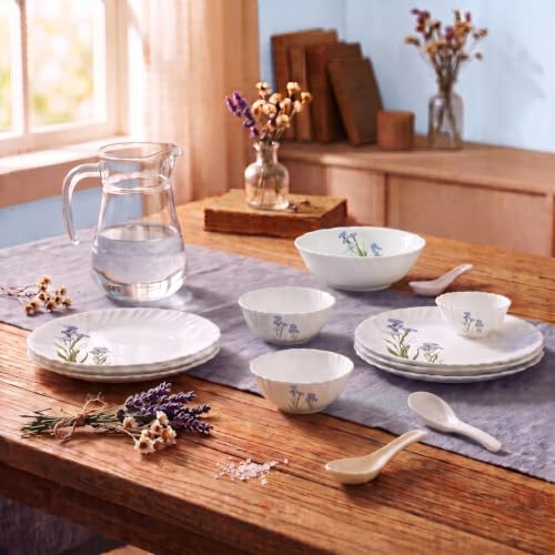 Image of La Opala Novo Opalware Dinner Set, 35 Pcs for Family of 6, Blue Florets