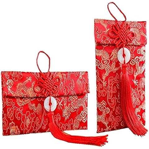 2 Pcs Chinese Element Silk Red Envelopes Chinese Red Money Pockets for Wedding New Year Cover