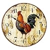Telisha Wooden Wall Clock Rooster Chicken Clock Retro Vintage Large Clock Home Decorative Country Non -Ticking Silent Quiet 14 Inch Gift