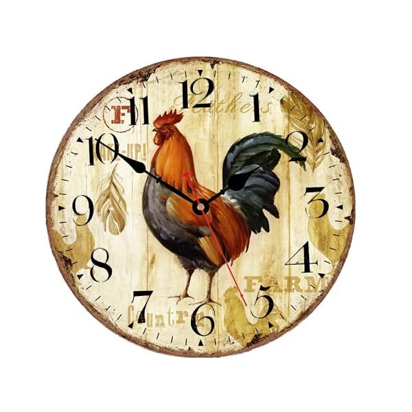 Telisha Wooden Wall Clock Rooster Chicken Clock Retro Vintage Large Clock Home Decorative Country Non -Ticking Silent Quiet 14 Inch Gift Telisha Wooden Wall Clock Rooster Chicken Clock Retro Vintage Large Clock Home Decorative Country Non -Ticking Silent Quiet 14 Inch Gift