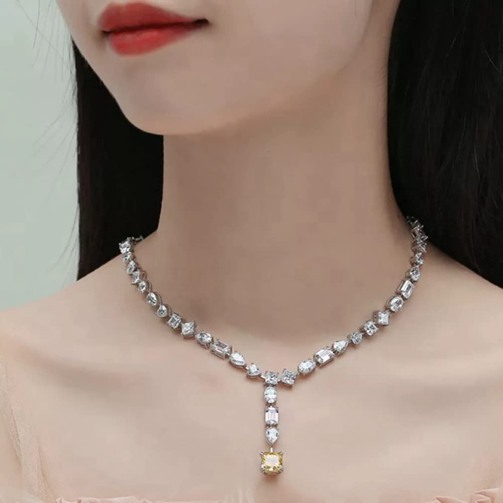 Collar con Colgante de Aniversario de Piedras Preciosas de Citrino moissanita de Plata de Ley 925 para joyería de Mujer