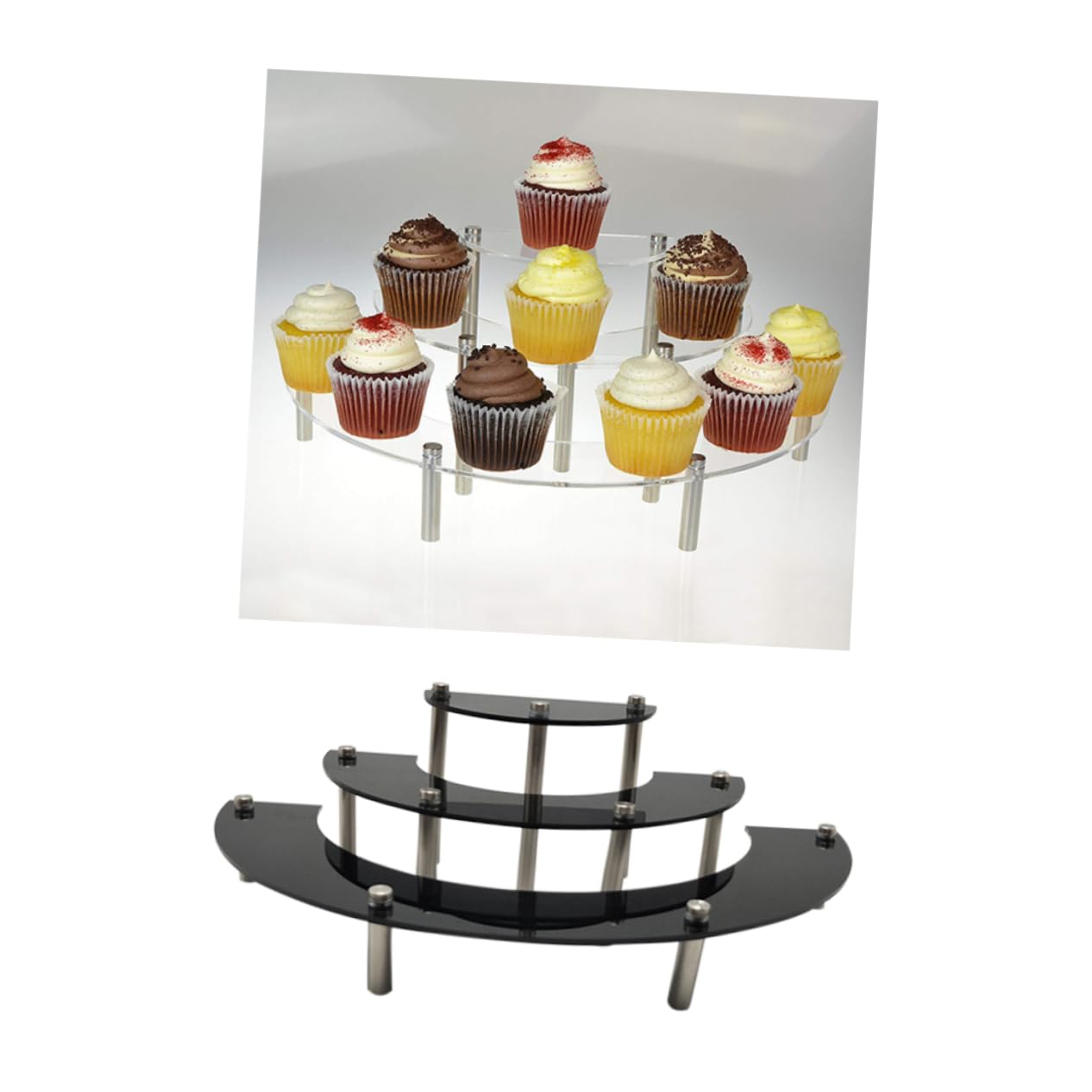 Alipis Espositore per Cupcake a 3 Livelli in Acrilico Nero