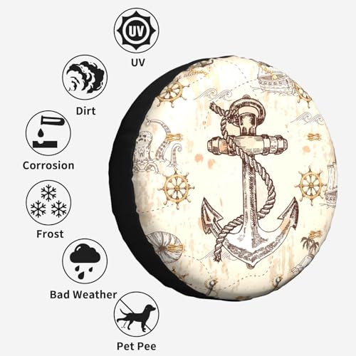 Image of Nautical Anchor Spare Tire Cover Wheel Protectors Tyre Covers Weatherproof Wheel Covers Universal Fit for Trailer Rv SUV Truck Camper Travel Trailers 15 inch