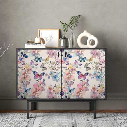 Image of Butterfly Floral Theme Wallpaper | Removable Peel and Stick Wall Decor for Bedroom, Living Room and Kids' Room | Vibrant Flowers and Butterflies Design, Easy DIY Home Decor (45 x 300 cm)