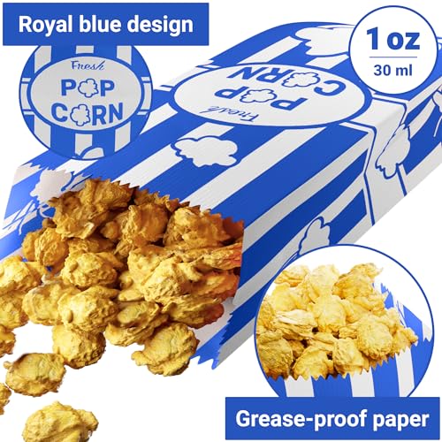 Image of CUSINIUM 1oz Royal Blue Paper Popcorn Bags (100-pack) - Carnival Theme - Customizable